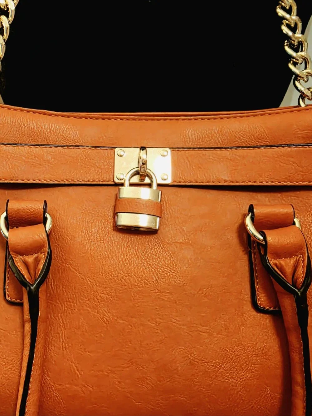 NWT Charming Charlie Pumpkin-Tangerine Orange Padlock Satchel – Pristine!